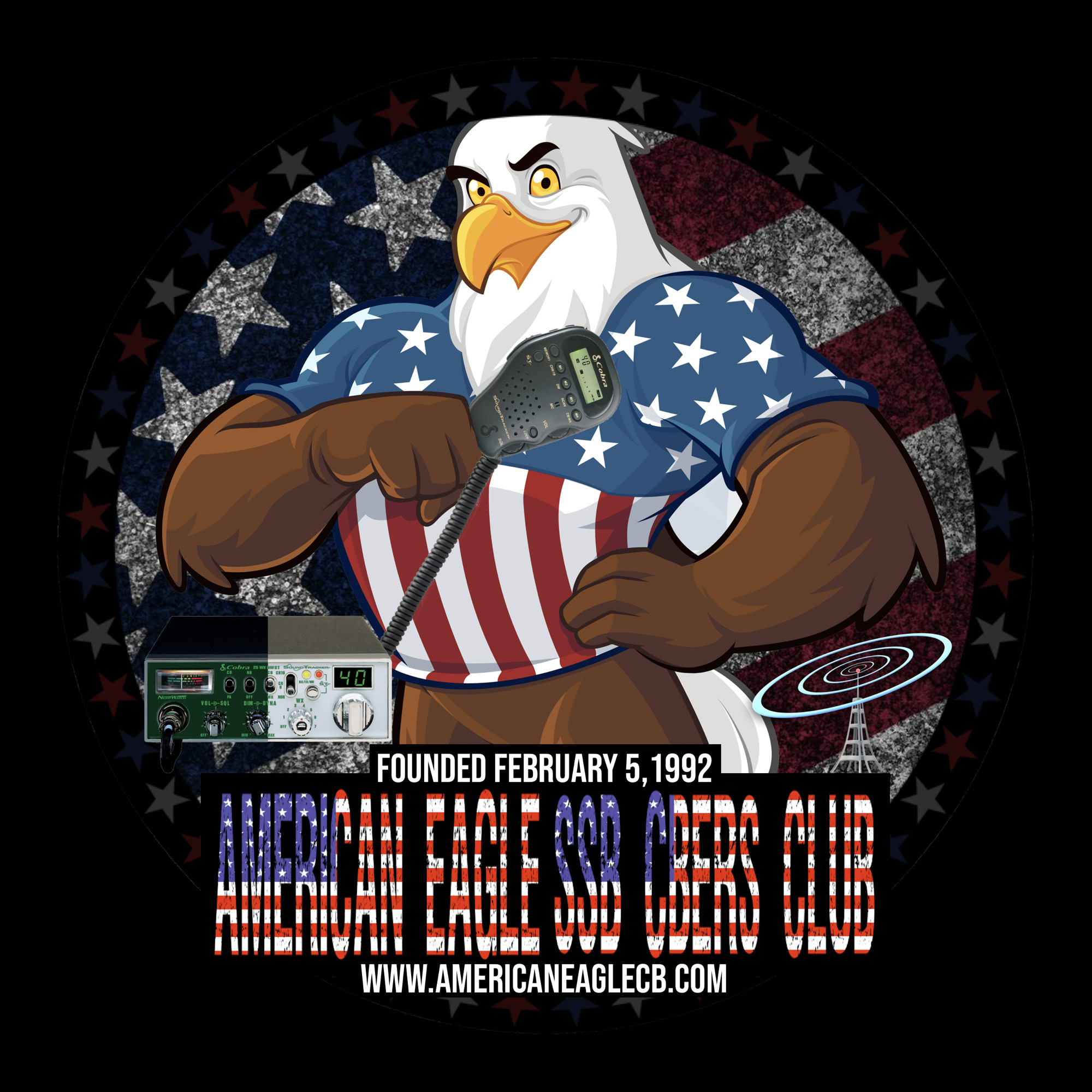 American Eagle SSB CBers Club is a group of Citizend Band Radio (CB Radio) operators across the globe who enjoy partaking in Transcontinental Ionospheric Radio Wave Propagation - Logo