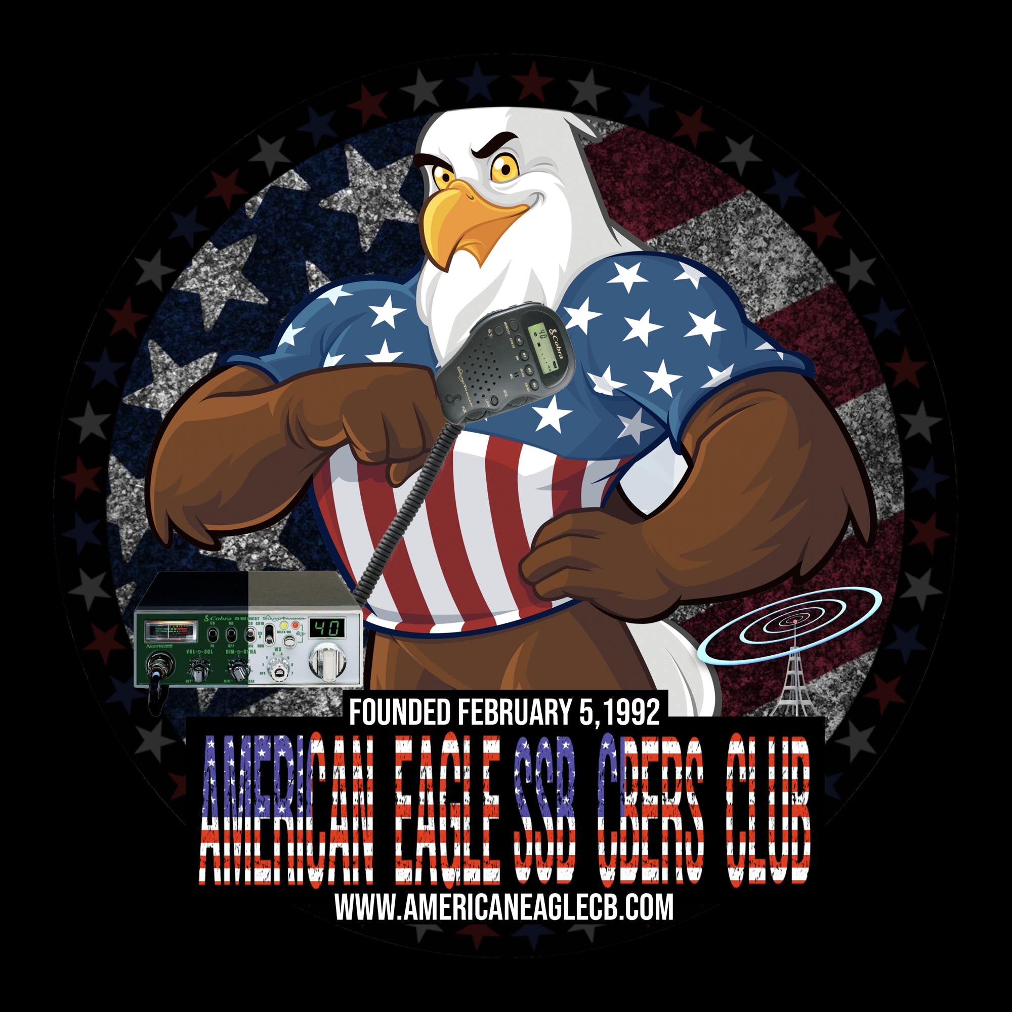 American Eagle SSB CBers Club is a group of Citizend Band Radio (CB Radio) operators across the globe who enjoy partaking in Transcontinental Ionospheric Radio Wave Propagation - Logo
